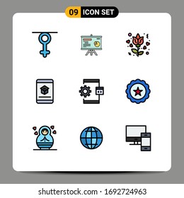 Stock Vector Icon Pack of 9 Line Signs and Symbols for coding; learning; flower; knowledge; e Editable Vector Design Elements