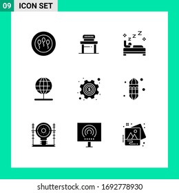 Stock Vector Icon Pack of 9 Line Signs and Symbols for options; gear; bedroom; world; navigation Editable Vector Design Elements
