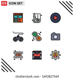 Stock Vector Icon Pack of 9 Line Signs and Symbols for time; dollar; arrow; budget; game Editable Vector Design Elements