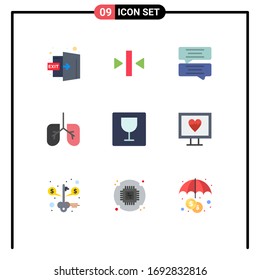 Paquete de iconos vectores estándar de 9 señales de línea y símbolos para monitor; foto; burbuja; alimentos; elementos de diseño de vectores editables para pulmones