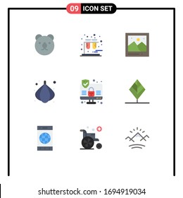 Stock Vector Icon Pack of 9 Line Signs and Symbols for leaf; security; photo; internet; vegetable Editable Vector Design Elements