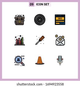Stock Vector Icon Pack of 9 Line Signs and Symbols for modern; forecast; server; economics; tech Editable Vector Design Elements