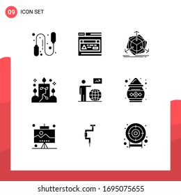 Stock Vector Icon Pack of 9 Line Signs and Symbols for arrow; globe; modification; man; light Editable Vector Design Elements