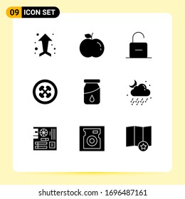 Stock Vector Icon Pack of 9 Line Signs and Symbols for drop; vegetarian; safety; fruit; fajita Editable Vector Design Elements
