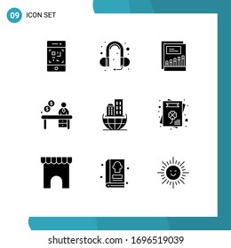 Stock Vector Icon Pack of 9 Line Signs and Symbols for architecture; reception; chart; office; business Editable Vector Design Elements