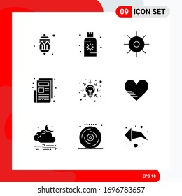 Paquete de iconos vectoriales de 9 señales de línea y símbolos para empresas; periódico; sol; noticias; elementos de diseño de vectores editables de ciencia