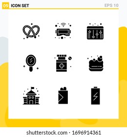 Stock Vector Icon Pack of 9 Line Signs and Symbols for lotus; soap; audio; medical; healthcare Editable Vector Design Elements