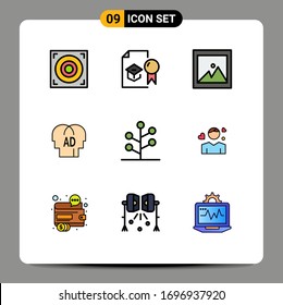 Stock Vector Icon Pack of 9 Line Signs and Symbols for nature; forest; image; brian; knowledge Editable Vector Design Elements