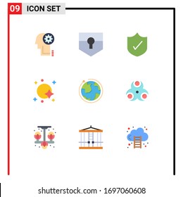 Paquete de iconos vectoriales de 9 señales de línea y símbolos para el mundo; nave espacial; antivirus; espacio; elementos de diseño de vectores editables de galaxia