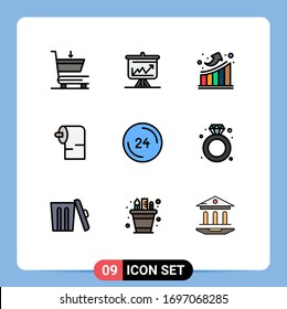 Stock Vector Icon Pack of 9 Line Signs and Symbols for clock; anytime; graph; tissue; cleaning Editable Vector Design Elements