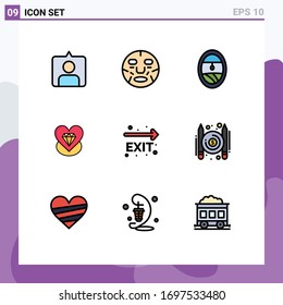 Stock Vector Icon Pack of 9 Line Signs and Symbols for leave; exit; plane; wedding; love Editable Vector Design Elements