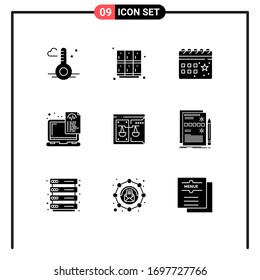 Paquete de iconos vectores estándar de 9 señales de línea y símbolos para portátiles; documento; escuela; dispositivo; elementos de diseño de vectores editables nocturnos