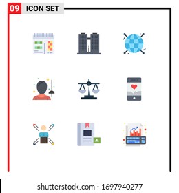 Stock Vector Icon Pack of 9 Line Signs and Symbols for law; balance; focus; sword; fencing Editable Vector Design Elements