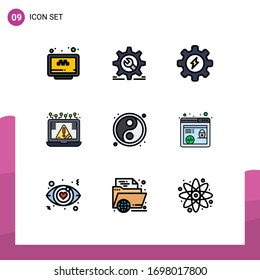 Stock Vector Icon Pack of 9 Line Signs and Symbols for security; cyber; wrench; crime; process Editable Vector Design Elements