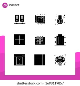 Stock-Vektorillustration-Icon-Paket mit 9 Zeichen und Symbolen zum Geburtstag; offen; Tag; neu; Vektorillustration-Design-Elemente für Gesichtserkennung