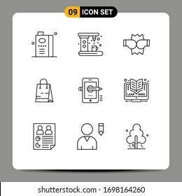 Paquete de iconos vectores estándar de 9 señales de línea y símbolos para móviles; tienda; fabricante; mercado; materiales para el diseño de vectores editables en bolsa