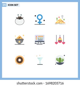 Stock Vector Icon Pack of 9 Line Signs and Symbols for lunch; food; medical; dates; money Editable Vector Design Elements
