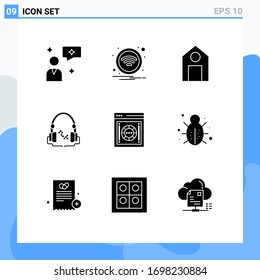 Stock Vector Icon Pack of 9 Line Signs and Symbols for safe; encryption; learn; handfree; music Editable Vector Design Elements