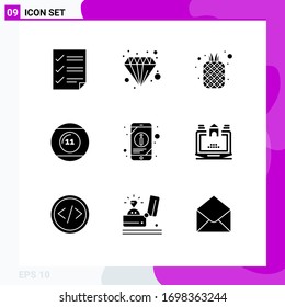 Stock Vector Icon Pack of 9 Line Signs and Symbols for game; ball; finance; pineapple; fruits Editable Vector Design Elements