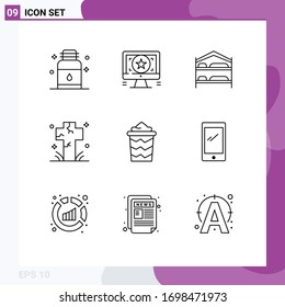 Stock Vector Icon Pack of 9 Line Signs and Symbols for graveyard; death; monitor; cross; hotel Editable Vector Design Elements
