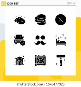 Stock Vector Icon Pack of 9 Line Signs and Symbols for  moustache; media player; ok; complete Editable Vector Design Elements