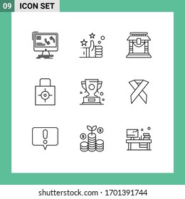 Paquete de iconos vectoriales de 9 señales de línea y símbolos para trofeo; seguridad; puerta; proteger; elementos de diseño de vectores editables clave