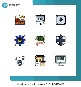 Stock Vector Icon Pack of 9 Line Signs and Symbols for security; money; power; holding; cash Editable Vector Design Elements