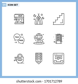 Stock Vector Icon Pack of 9 Line Signs and Symbols for astronomy; money; interior; free; duty Editable Vector Design Elements