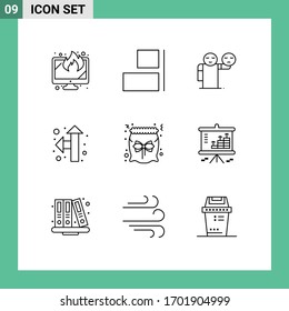 Paquete de iconos vectoriales de 9 señales de línea y símbolos para regalo; caramelos; mano; bolsa; elementos de diseño de vectores editables de puntero