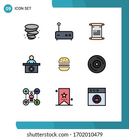 Stock Vector Icon Pack of 9 Line Signs and Symbols for food; fastfood; american; burger; receptionist Editable Vector Design Elements