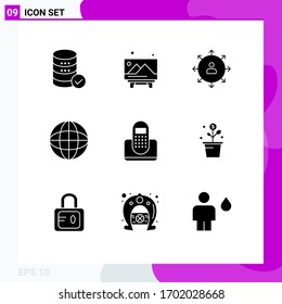 Stock Vector Icon Pack of 9 Line Signs and Symbols for search; globe; direction; ways; human Editable Vector Design Elements