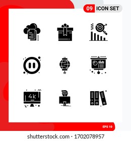 Paquete de iconos vectoriales de 9 señales de línea y símbolos para chino; linterna; negocios; vídeo; elementos de diseño de vectores editables multimedia