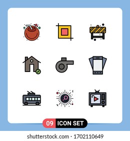 Stock Vector Icon Pack of 9 Line Signs and Symbols for whistle; percentage; block; house; discount Editable Vector Design Elements