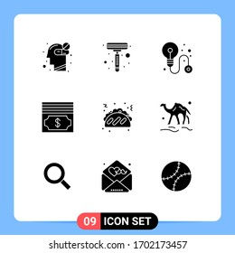 Stock Vector Icon Pack of 9 Line Signs and Symbols for arabian; food; idea; fast food; money Editable Vector Design Elements