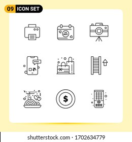 Stock Vector Icon Pack of 9 Line Signs and Symbols for plain; text; handycam; smartphone; message Editable Vector Design Elements
