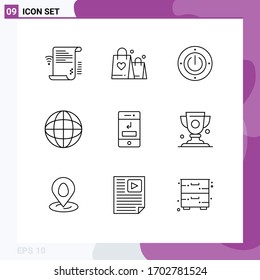 Stock-Vektorillustration-Icon-Packung mit 9 Strichzeichen und -Symbolen für Laboratorien; Erde; Hochzeit; Chemie; Design-Elemente für bearbeitbare Vektorillustrationen