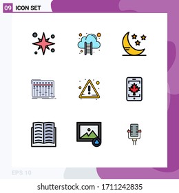 Stock Vector Icon Pack of 9 Line Signs and Symbols for alert; music; stairs; mixer; console Editable Vector Design Elements