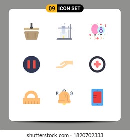 Stock Vector Icon Pack of 9 Line Signs and Symbols for add; share; celebration; hand; pause Editable Vector Design Elements