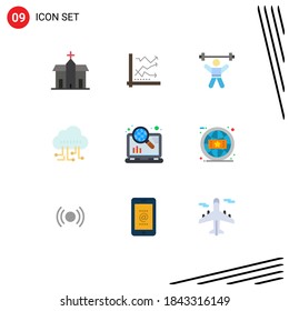 Stock-Vektorsymbol-Paket mit 9 Zeichen und Symbolen für die Verwaltung; Fitnessraum; Analytik; Tauglichkeit; athletisch bearbeitbare Vektordesign-Elemente