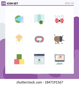 Stock Vector Icon Pack of 9 Line Signs and Symbols for surface; running; bow; festival; kite Editable Vector Design Elements