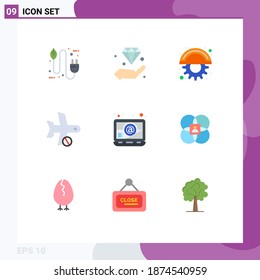 Stock-Vektorsymbol-Paket mit 9 Zeichen und Symbolen für den Transport; Flug, Versicherungen; Annullierung; Zeile Bearbeitbare Vectordesign-Elemente
