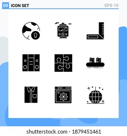 Stock Vector Icon Pack of 9 Line Signs and Symbols for solution; piece; carpenter; part; center Editable Vector Design Elements