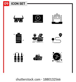 Paquete de iconos vectoriales de 9 señales y símbolos de línea para alimentación; energía; flecha; celda; informe Elementos de diseño de vectores editables