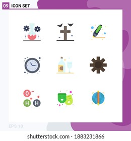 Stock Vector Icon Pack 9 Line Signs   Symbols for glass; time optimization; yard; time; clock Editable Vector Design Elements