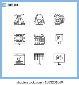 Stock Vector Icon Pack of 9 Line Signs and Symbols for healthy diet; server; wedding; network; sign Editable Vector Design Elements