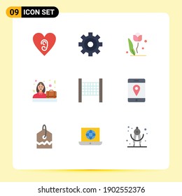 Paquete de iconos vectoriales de 9 señales y símbolos de línea para móviles; ubicación; rosa; deporte; Elementos de diseño de vectores editables femeninos