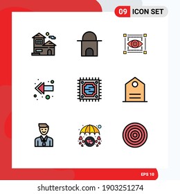 Stock-Vektorsymbol-Paket mit 9 Zeichen und Symbolen für Prozessoren; cpu; visuell; links; Pfeil Bearbeitbare Vectordesign-Elemente