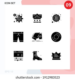 Stock Vector Icon Pack of 9 Line Signs and Symbols for business; sport; internet; pants; celebration Editable Vector Design Elements