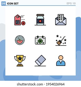 Stock Vector Icon Pack of 9 Line Signs and Symbols for patricks; day; chat; clover; energy Editable Vector Design Elements