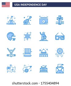 Paquete de iconos vectoriales del Día Americano 16 Señales de línea y símbolos para hombres; fútbol; calendario; americano; elementos de diseño de vectores de USA Day editables cruzadas
